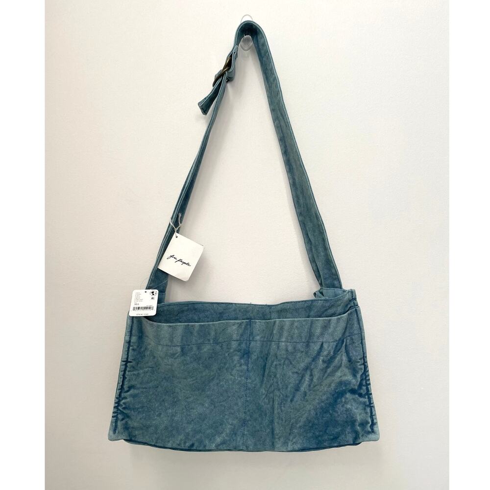 NWT Free People Camp Crush Sling Bag Blue Canvas Tote Crossbody Adjustable Strap